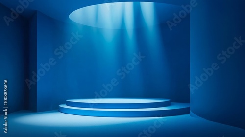 Blue gradient abstract background of an empty room with a spotlight on stage A 3D rendering that highlights a minimalistic space for product showcases or design concepts