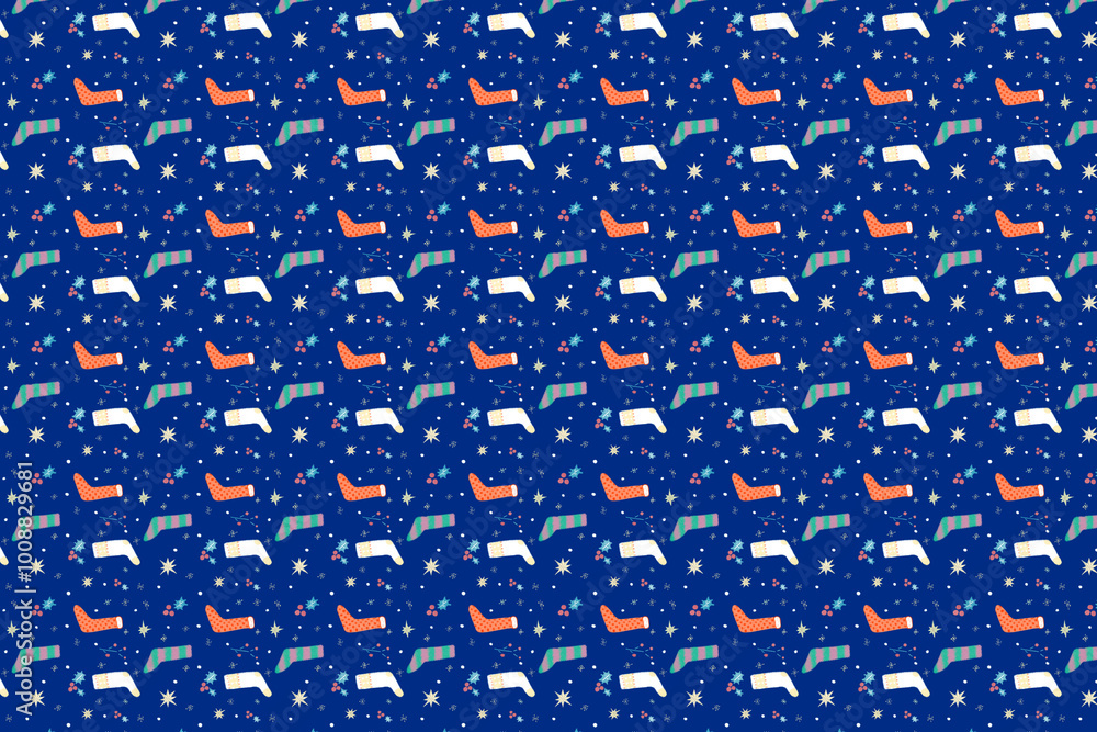 Obraz premium クリスマス背景素材 靴下柄の青色