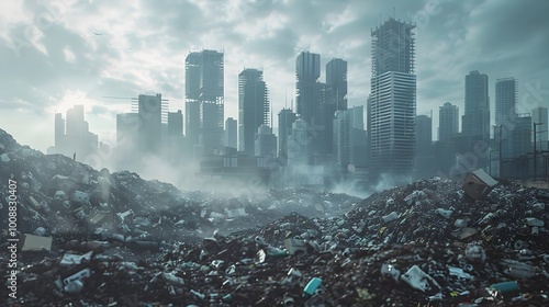 A Dystopian Future Metropolis Constructed from Compacted Waste Symbolizing Overconsumption and Environmental Crisis