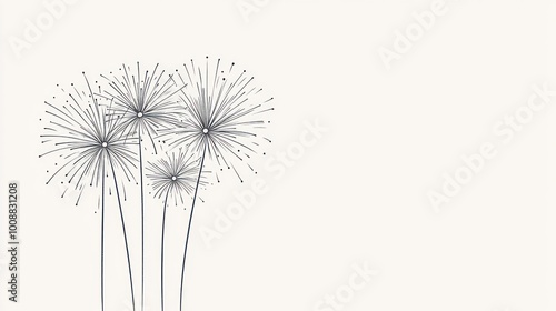 Wallpaper Mural A Minimalist Line Art Drawing of Four Dandelion Flowers Torontodigital.ca