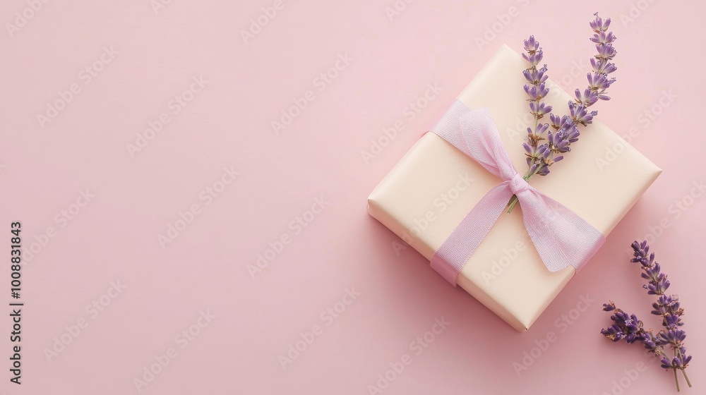Lavender Scented Gift Box on Pastel Pink Background Lavender Scented Gift Box on Pastel Pink Background