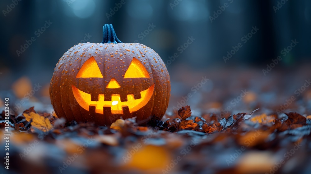 Playful pumpkins on a Halloween flyer template with glowing jack-o-lantern faces and fun festive elements in a cartoon style Playful pumpkins on a Halloween flyer template with glowing jack-o-lantern faces and fun festive elements in a cartoon style