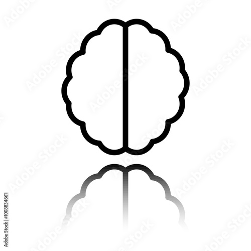 Brain simple icon vector. Flat design. Black icon with mirror reflection. White background