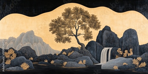 A serene landscape featurin...