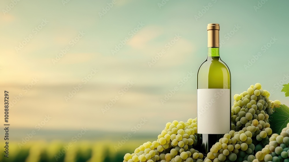 Fototapeta premium Fresh White Wine Surrounded by Green Grapes