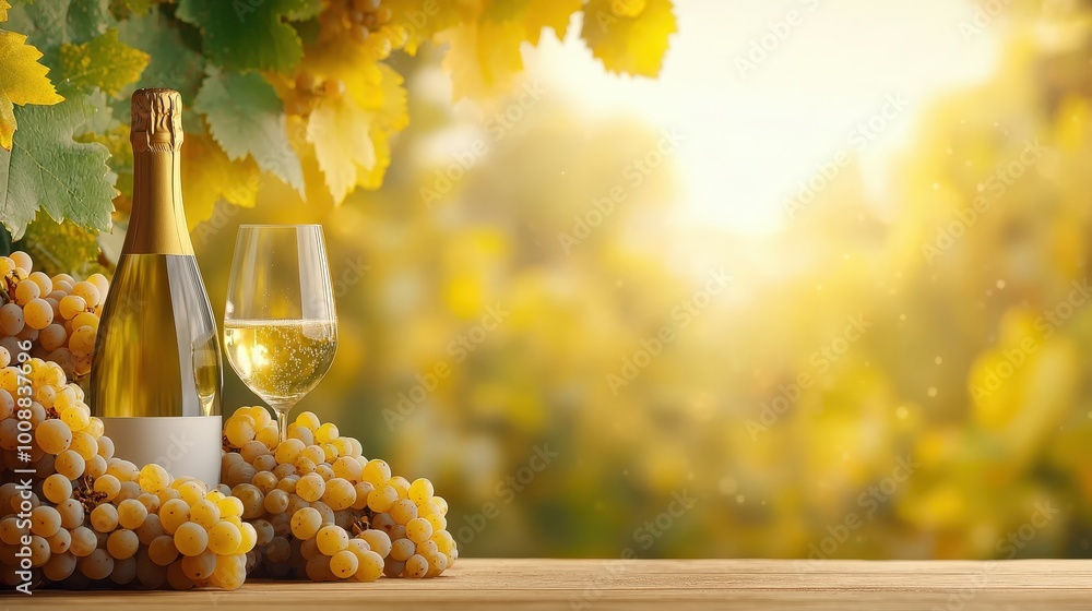 Fototapeta premium Sparkling Wine and Grapes in Soft Natural Light