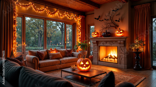 ハロウィンの装飾がされたリビングルーム　
Living room decorated for Halloween