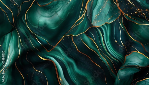 Abstract green and gold marble texture background.