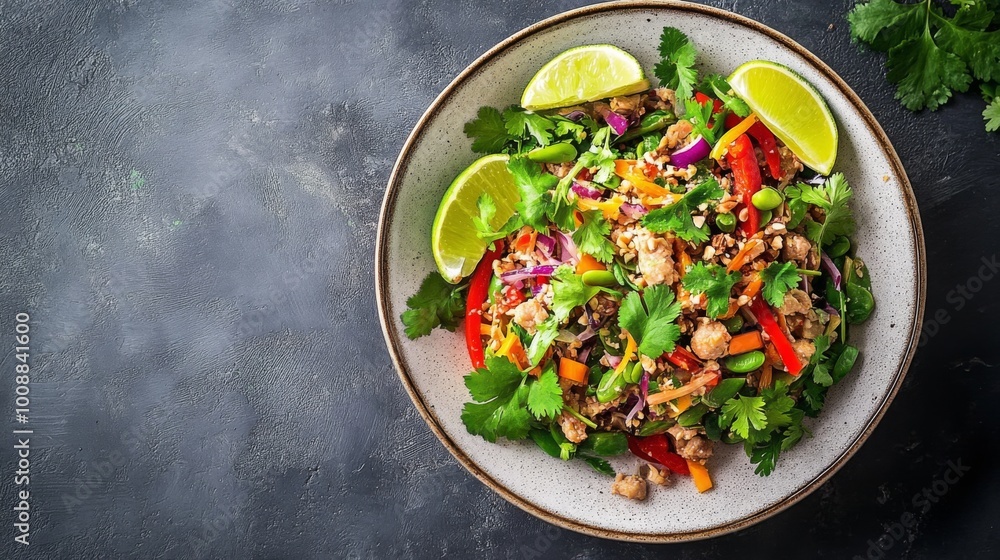 Colorful Salad with Fresh Herbs and Lime Slices Colorful Salad with Fresh Herbs and Lime Slices