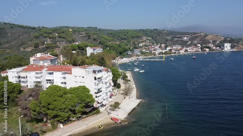 Aerial view of a cute seaside town photo