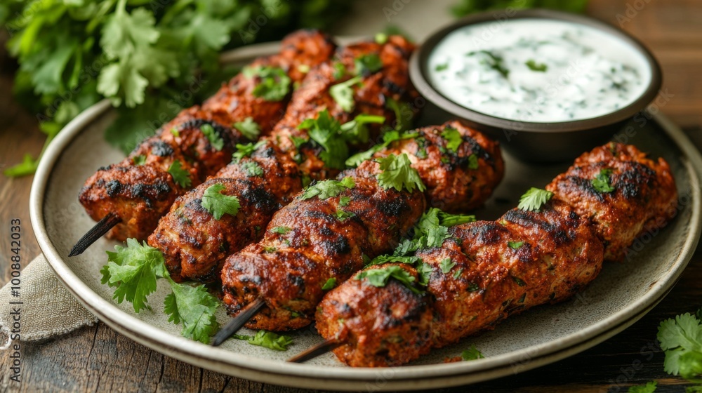 Grilled Skewers with Fresh Herbs and Dipping Sauce Grilled Skewers with Fresh Herbs and Dipping Sauce
