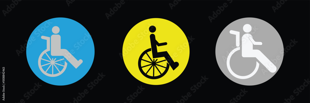 Disabled icon. Vector Disabled Person Flat Icon Set. Handicapped or Accessibility Sign. Man in a Wheelchair Pictogram, Circle on White Background. EPS 10. Disabled icon. Vector Disabled Person Flat Icon Set. Handicapped or Accessibility Sign. Man in a Wheelchair Pictogram, Circle on White Background. EPS 10.