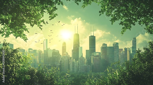 Green City Skyline Showcasing Environmental Preservation and Fresh Air