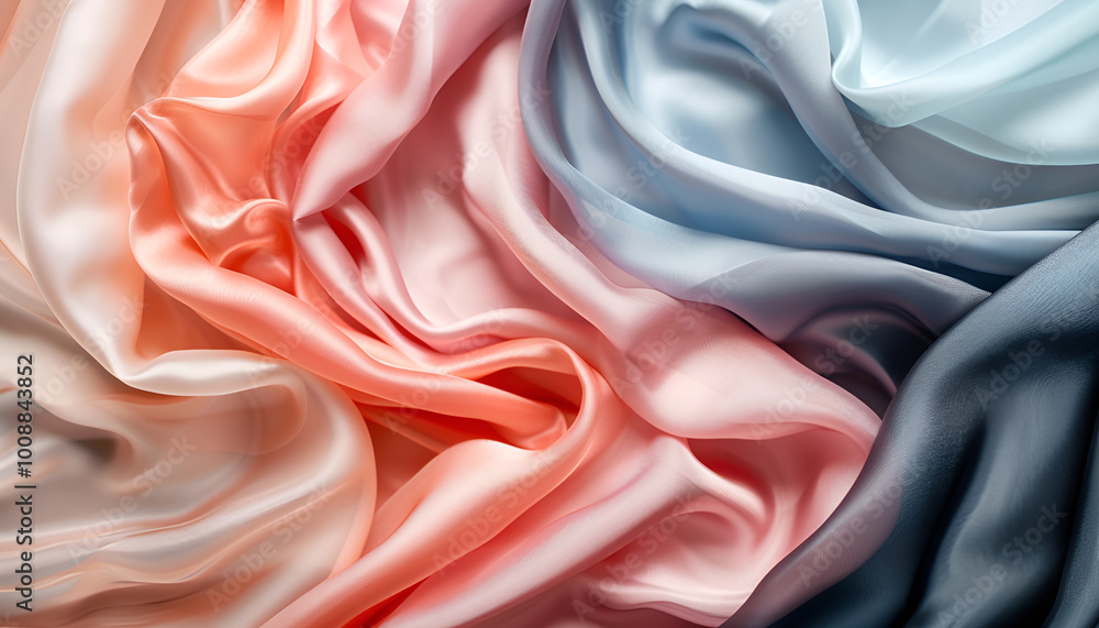 Set with samples of different delicate silk fabrics. Banner design