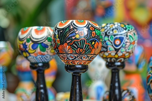 Vibrant handmade Mexican maracas ,Traditional colorful ceramic maracas souvenirs from Mexico