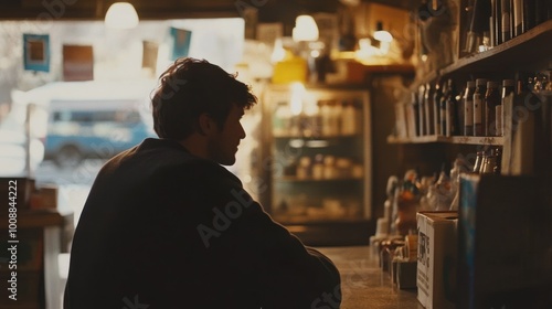 Silhouette of a Man Looking Out a Window in a Store