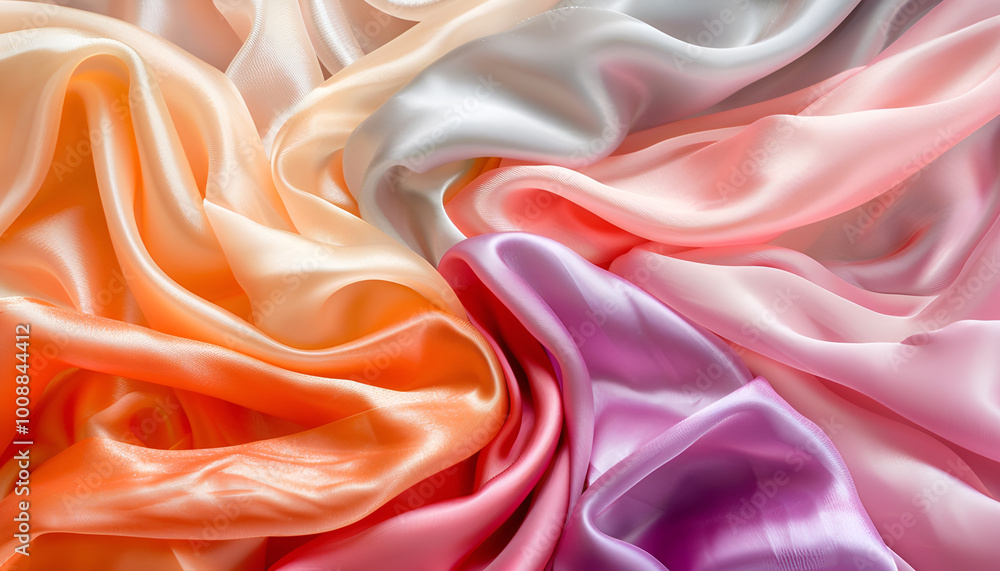 Obraz premium Set with samples of different delicate silk fabrics. Banner design