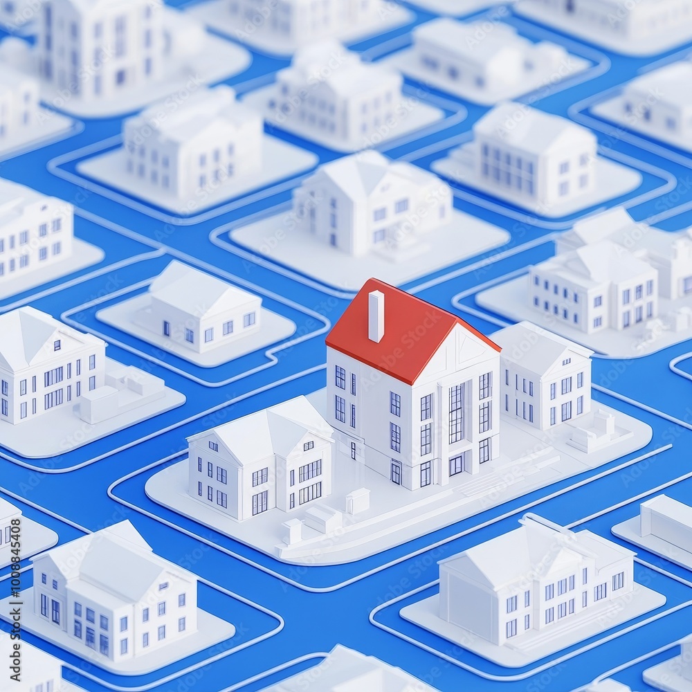 Stylized cityscape with various white buildings on a blue background. Stylized cityscape with various white buildings on a blue background.