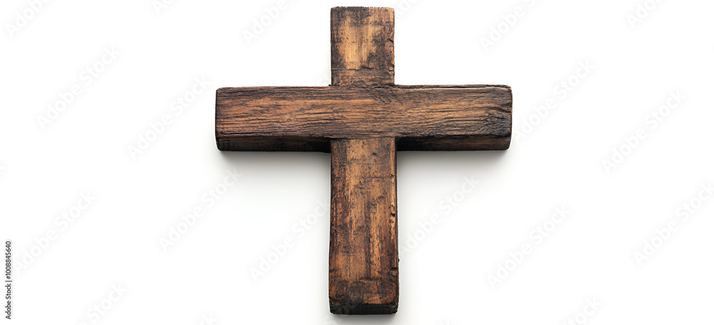 A simple wooden cross set against a clean white background, symbolizing faith and spirituality. A simple wooden cross set against a clean white background, symbolizing faith and spirituality.