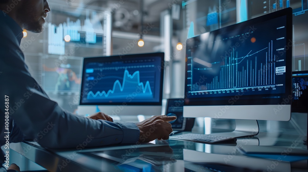 Businessman and Financial Advisor Discussing Investment Strategies with Data Analytics Businessman and Financial Advisor Discussing Investment Strategies with Data Analytics