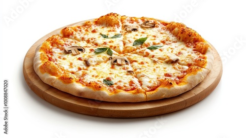 Freshly Baked Cheese Pizza on Wooden Board