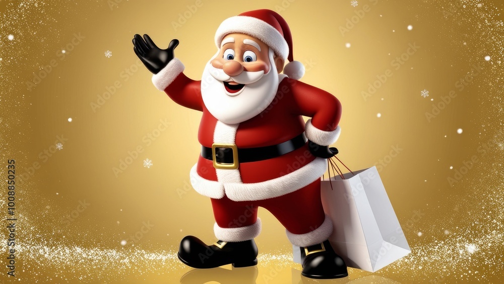 Santa claus holding a christmas bags on golden background. AI generated Santa claus holding a christmas bags on golden background. AI generated