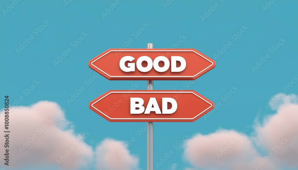 Signpost indicating good and bad choices against a clear blue sky. Signpost indicating good and bad choices against a clear blue sky.