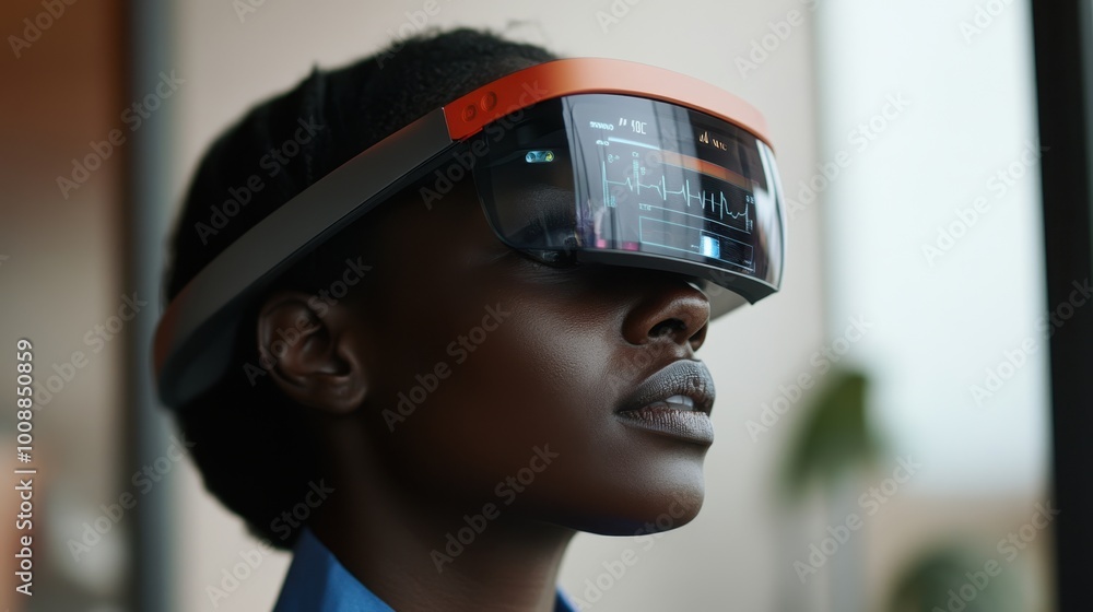 African American Woman Experiencing Virtual Reality Technology African American Woman Experiencing Virtual Reality Technology