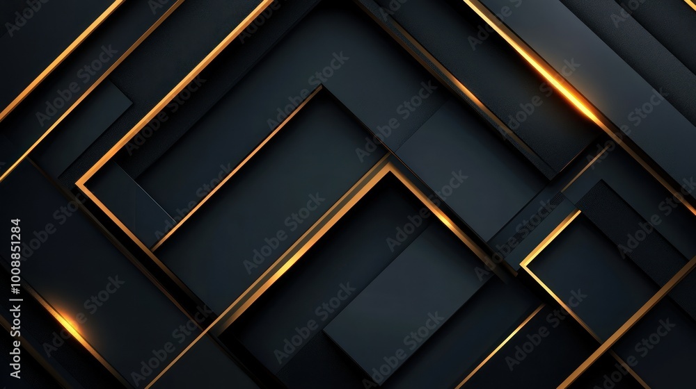 Abstract Black and Gold Geometric Pattern with Glowing Lines Abstract Black and Gold Geometric Pattern with Glowing Lines