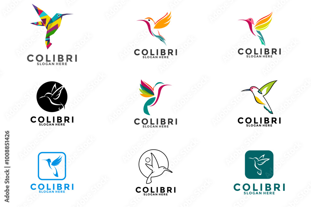 Obraz premium Set of Colibri logo design vector, Hummingbird logo design icon collections