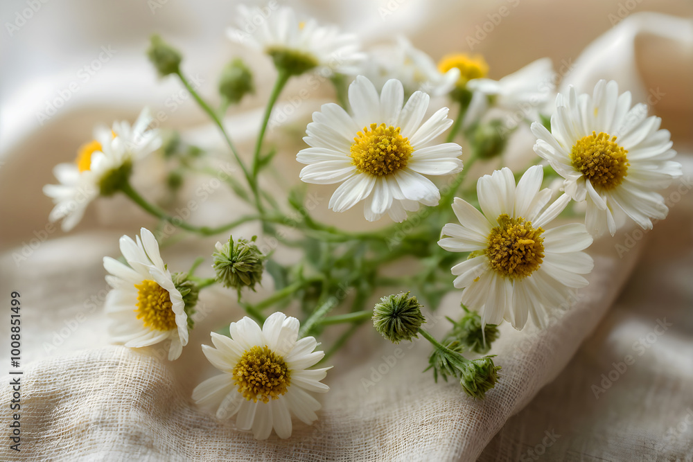 Daisies on a cotton fabric with warm look, Generated by Ai Daisies on a cotton fabric with warm look, Generated by Ai
