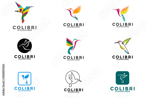 Set of Colibri logo design vector, Hummingbird logo design icon collections