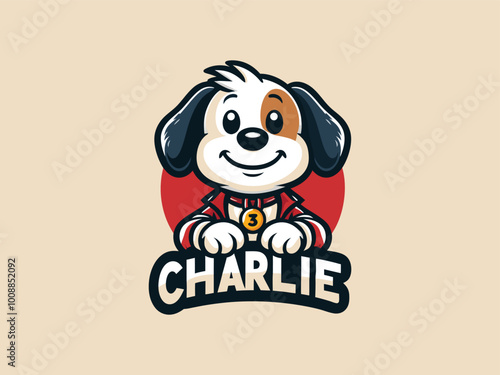 Charlie Dog logo design. Cartoon dog face. Colorful dog logo design template. Vector illustration Animal logotype concept.