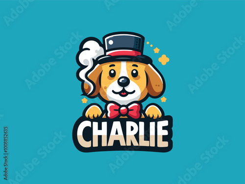 Charlie Dog logo design. Cartoon dog face. Colorful dog logo design template. Vector illustration Animal logotype concept.