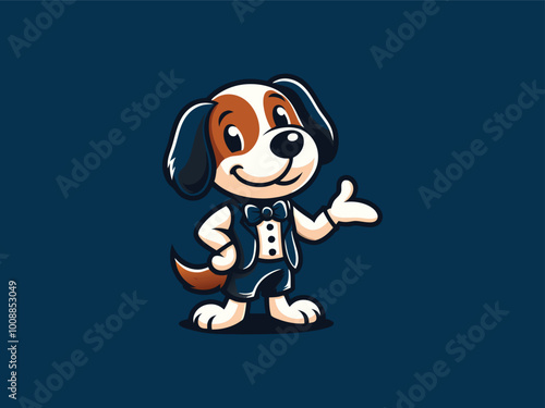 Charlie Dog logo design. Cartoon dog face. Colorful dog logo design template. Vector illustration Animal logotype concept.