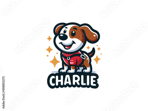 Charlie Dog logo design. Cartoon dog face. Colorful dog logo design template. Vector illustration Animal logotype concept.