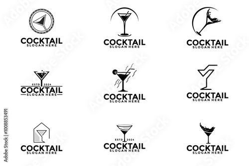 Set of Cocktail logo design vector vintage. alcohol drink icon. cocktail glass vector retro design template collections
