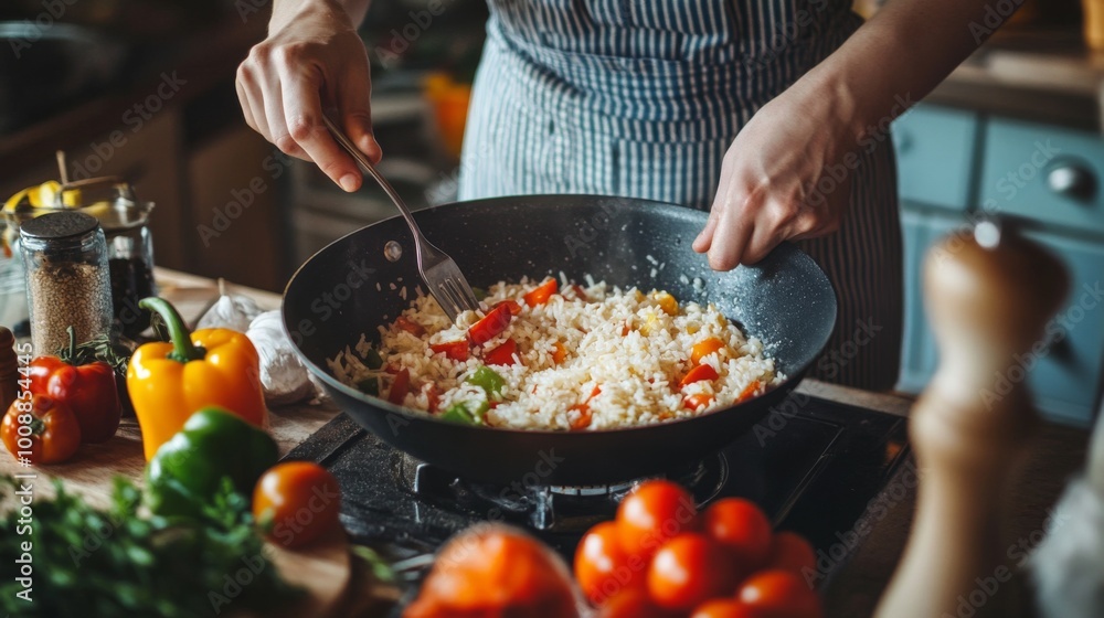 Cooking Colorful Vegetables in a Pan Cooking Colorful Vegetables in a Pan
