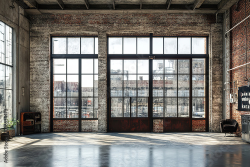 Stylish Industrial Open Space Office with Exposed Brick and Metal Frameworks 