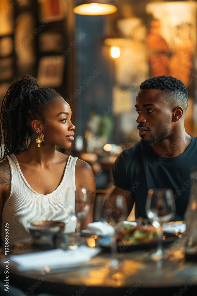 African American husband and wife have lunch break at restaurant African American husband and wife have lunch break at restaurant
