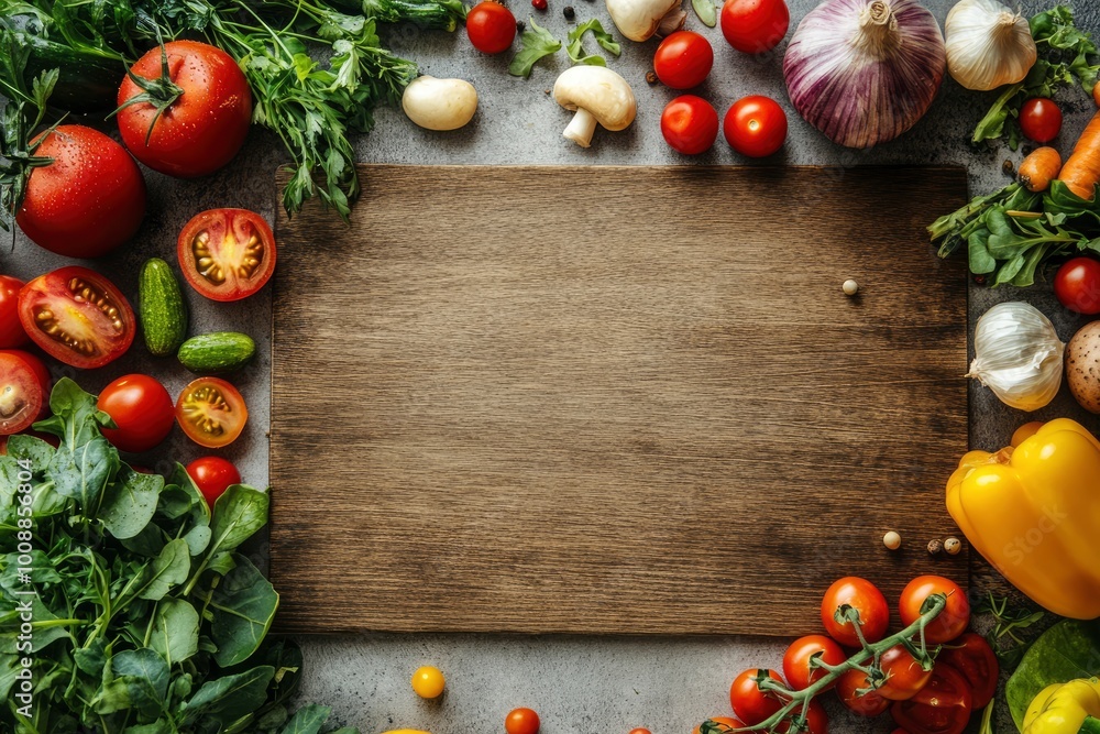 Vegetables on hardboard in kitchen for salad, isolated on white - generative ai Vegetables on hardboard in kitchen for salad, isolated on white - generative ai
