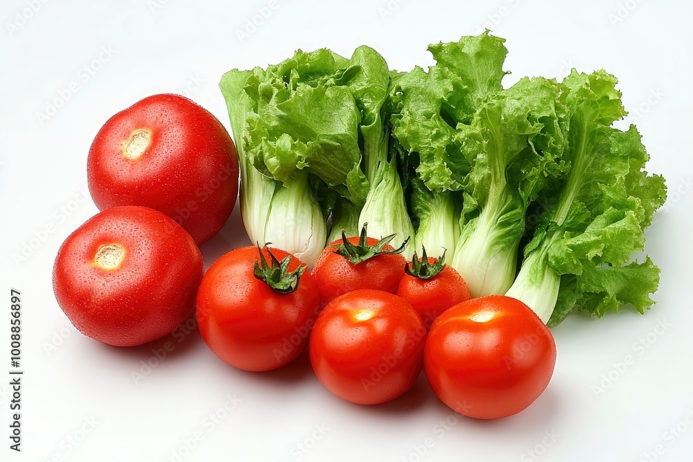 Vegetables on hardboard in kitchen for salad, isolated on white - generative ai Vegetables on hardboard in kitchen for salad, isolated on white - generative ai