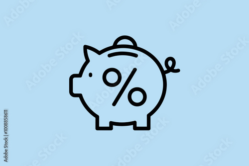 Piggy bank with percentage symbol on the front, business, finance and savings concept.