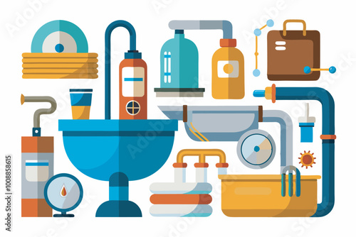 A collection of bathroom items like faucet, toothbrush, and soap, displayed to emphasize bathroom functionality and hygiene needs with precise dimensions.