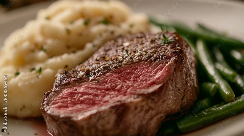 Gourmet Steak with Mashed Potatoes and Green Beans Gourmet Steak with Mashed Potatoes and Green Beans