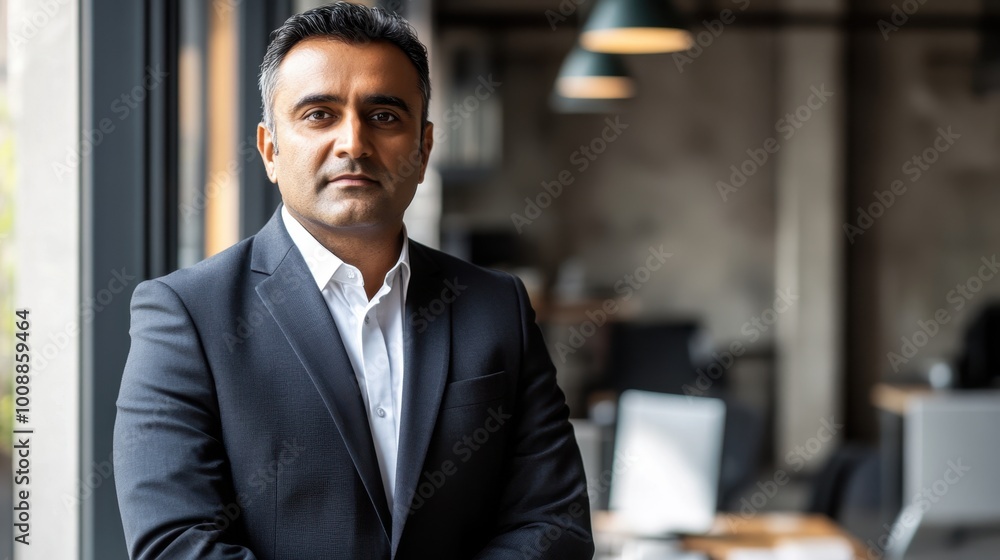 Fototapeta premium Confident Businessman in Modern Office Setting