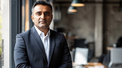 Confident Businessman in Modern Office Setting