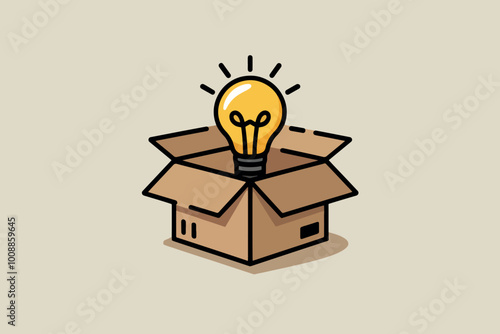 Cardboard box with light bulb, concept of idea, innovation and business.