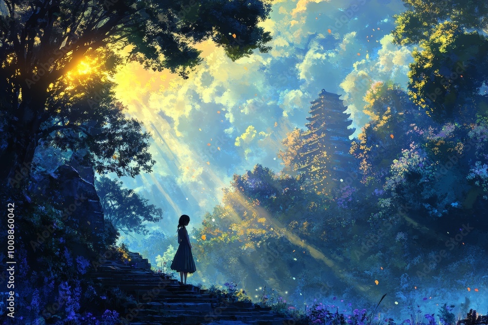 An anime cinematic scene blending urban and suburban landscapes with natural elements and fantasy architecture, creating an exciting adventure in a visually captivating world An anime cinematic scene blending urban and suburban landscapes with natural elements and fantasy architecture, creating an exciting adventure in a visually captivating world