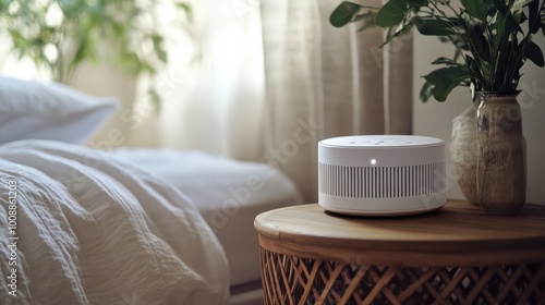 White Noise Machine on a Bedside Table for Restful Sleep and Relaxation